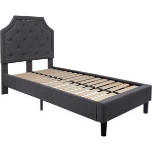 Flash Furniture Brighton Twin Size Tufted Upholstered Platform Bed in Light Gray Fabric(Dark Gray)