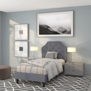 Flash Furniture Brighton Twin Size Tufted Upholstered Platform Bed in Light Gray Fabric(Light Gray)