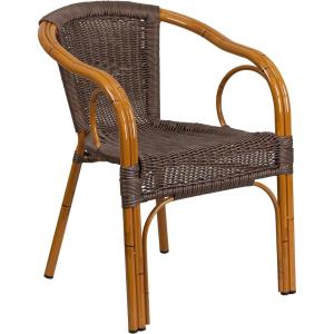 Flash Furniture Cadiz Series Dark Red Bamboo-Aluminum Indoor-Outdoor Restaurant-Patio Chair with Burning Brown Rattan(Dark Brown Rattan/Red Bamboo-aluminum Frame)