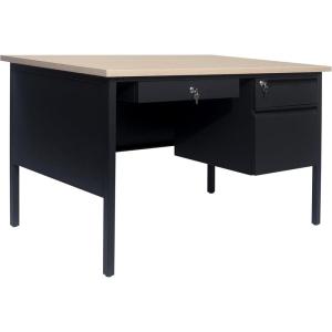 Flash Furniture Cambridge Right Side Single Pedestal Desk with 3 Locking Drawers, Commercial Grade Teacher’s or Office Desk, 30×48, Metal Frame, White Oak/Black(White Oak)