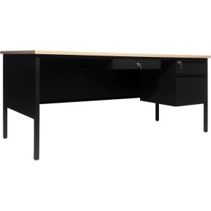 Flash Furniture Cambridge Right Side Single Pedestal Desk with 3 Locking Drawers, Commercial Grade Teacher’s or Office Desk, 30×70, Metal Frame, White Oak/Black(White Oak)