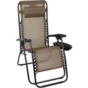 Flash Furniture Celestial Adjustable Folding Mesh Zero Gravity Reclining Lounge Chair with Pillow and Cup Holder Tray in Navy, Set of 2(Brown)