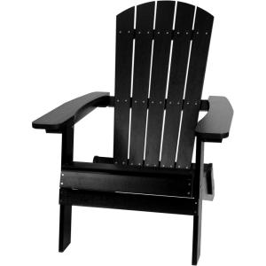 Flash Furniture Charlestown Commercial Folding Adirondack Chair – Mahogany – Poly Resin – Indoor/Outdoor – Weather Resistant(Black)