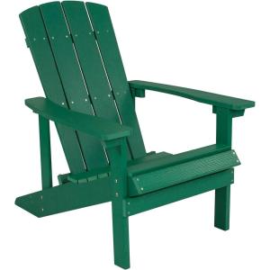 Flash Furniture Charlestown Commercial Grade Indoor/Outdoor Adirondack Chair, Weather Resistant Durable Poly Resin Deck and Patio Seating, Slate Gray(Green)