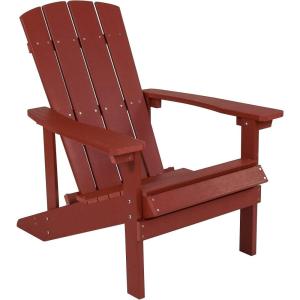 Flash Furniture Charlestown Commercial Grade Indoor/Outdoor Adirondack Chair, Weather Resistant Durable Poly Resin Deck and Patio Seating, Slate Gray(Red)