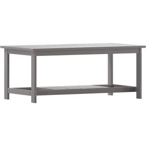 Flash Furniture Charlestown Two Tiered Commercial Grade Adirondack Coffee Table – Gray Finish Poly Resin Wood – All-Weather – Slatted Shelf Design,Grey(Grey)