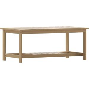 Flash Furniture Charlestown Two Tiered Commercial Grade Adirondack Coffee Table – Gray Finish Poly Resin Wood – All-Weather – Slatted Shelf Design,Grey(Natural Cedar)