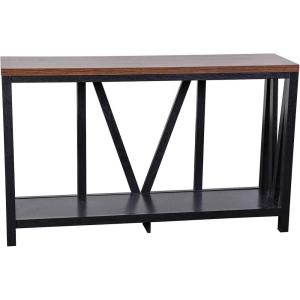 Flash Furniture Charlotte Farmhouse 2-Tier Console Table – Black Finish Engineered Wood Frame – Walnut Finish Tabletop – For Entryway or Living Room(Walnut Top/Black Frame)