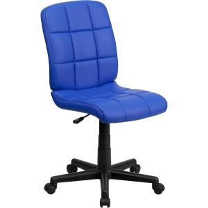 Flash Furniture Clayton Mid-Back Tufted Vinyl Upholstered Swivel Desk Chair with Padded Seat, Modern Adjustable Height Padded Office Chair, Black(Blue)