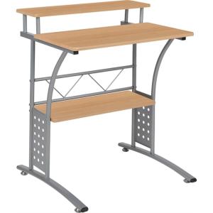 Flash Furniture Clifton Modern Office Computer Desk with Top and Bottom Storage Shelves, Small Computer Desk for Home Office, 28″W, Black(Maple)