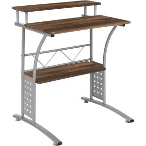 Flash Furniture Clifton Modern Office Computer Desk with Top and Bottom Storage Shelves, Small Computer Desk for Home Office, 28″W, Black(Rustic Walnut)