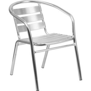 Flash Furniture Commercial Aluminum Slat Back Stacking Outdoor Restaurant Chairs, Modern Stackable Patio Chairs for Restaurants, Set of 4, Silver(Set of 1)