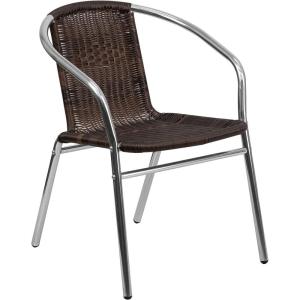 Flash Furniture Commercial Aluminum and Black Rattan Indoor-Outdoor Restaurant Stack Chair(Aluminum and Dark Brown)