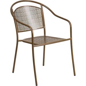 Flash Furniture Commercial Grade Black Indoor-Outdoor Steel Patio Arm Chair with Round Back(Gold)