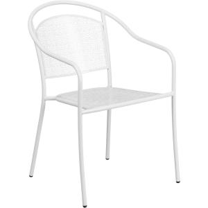 Flash Furniture Commercial Grade Black Indoor-Outdoor Steel Patio Arm Chair with Round Back(White)