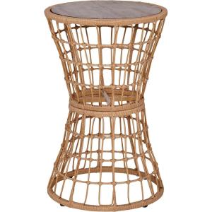 Flash Furniture Devon Indoor/Outdoor Rattan Rope Table – Natural Finish Polyethylene Rattan – Black Finished Engineered Wood Top – Fade and Weather Resistant