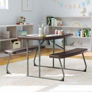 Flash Furniture Easy Folding Plastic Kids Outdoor Picnic Table and Benches-Commercial Grade-Recommended for up to Age 5, Set of 1, Grey(Brown)