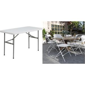 Flash Furniture Elon 4-Foot Granite White Plastic Folding Table & Hercules Series Plastic Folding Chairs for Parties and Weddings, Stackable Commercia