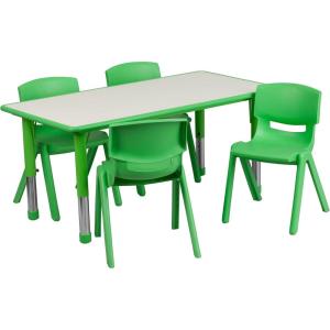 Flash Furniture Emmy 23.625”W x 47.25”L Rectangular Red Plastic Height Adjustable Activity Table Set with 4 Chairs(Green)