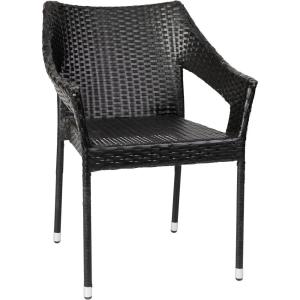 Flash Furniture Ethan Commercial Grade Patio Chair, All Weather PE Rattan Wicker Stacking Patio Dining Chair, Set of 2, Gray(Black)