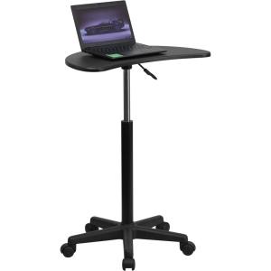 Flash Furniture Eve Sit to Stand Mobile Laptop Desk/Speaker’s Lectern with Wheels, Modern Height-Adjustable Portable Standing Computer Desk, Black(Black)