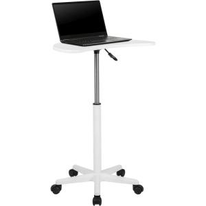 Flash Furniture Eve Sit to Stand Mobile Laptop Desk/Speaker’s Lectern with Wheels, Modern Height-Adjustable Portable Standing Computer Desk, Black(White)