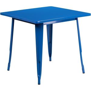 Flash Furniture Felix Commercial Grade 31.5″ Square White Metal Indoor-Outdoor Table(Blue)