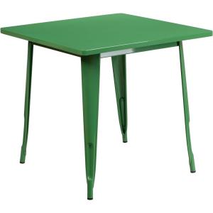 Flash Furniture Felix Commercial Grade 31.5″ Square White Metal Indoor-Outdoor Table(Green)