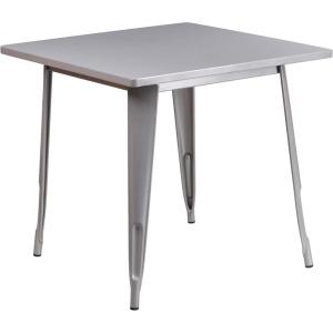 Flash Furniture Felix Commercial Grade 31.5″ Square White Metal Indoor-Outdoor Table(Silver)