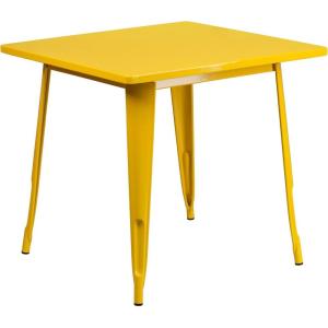 Flash Furniture Felix Commercial Grade 31.5″ Square White Metal Indoor-Outdoor Table(Yellow)