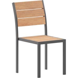 Flash Furniture Finch Commercial Grade Armless Patio Chair, Stackable Side Chair with Faux Teak Poly Slats and Metal Frame, Gray/Gray(Natural)