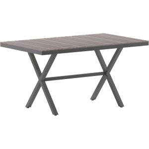 Flash Furniture Finch Commercial Grade X-Frame Outdoor Dining Table 59″ x 35.5″ with Faux Teak Poly Slats and Metal Frame, Gray/Gray(Gray Top/Gray Frame)
