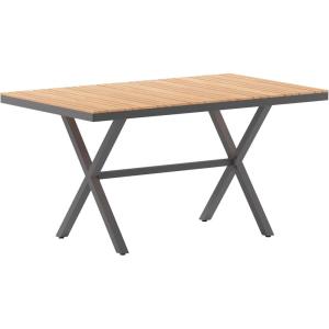Flash Furniture Finch Commercial Grade X-Frame Outdoor Dining Table 59″ x 35.5″ with Faux Teak Poly Slats and Metal Frame, Gray/Gray(Natural Top/Gray Frame)