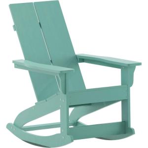 Flash Furniture Finn Modern Commercial Grade Poly Resin Wood Adirondack Rocking Chair – All Weather Red Polystyrene – Dual Slat Back – Stainless Steel Hardware(Sea Foam)
