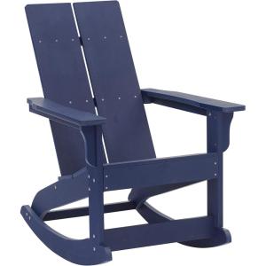 Flash Furniture Finn Modern Commercial Grade Poly Resin Wood Adirondack Rocking Chair – All Weather Red Polystyrene – Dual Slat Back – Stainless Steel Hardware(Navy)