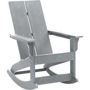 Flash Furniture Finn Modern Commercial Grade Poly Resin Wood Adirondack Rocking Chair – All Weather Red Polystyrene – Dual Slat Back – Stainless Steel Hardware(Grey)