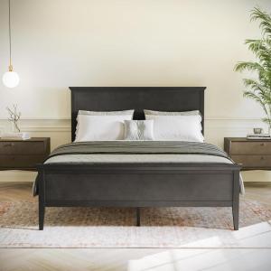 Flash Furniture Fiona King Wood Platform Bed Frame, Solid Wood Construction, Headboard, Footboard, Slatted Bottom, Light Brown(Dark Gray)