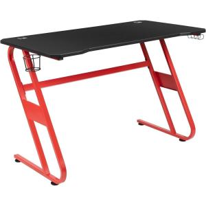 Flash Furniture Fisher Red Gaming Ergonomic Desk with Cup Holder and Headphone Hook(Red)