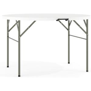 Flash Furniture Freeman 4′ Round Plastic Folding Table with Carrying Handle, Plastic Foldable Table for Indoor/Outdoor Events, White(48″ Round)