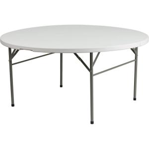 Flash Furniture Freeman 4′ Round Plastic Folding Table with Carrying Handle, Plastic Foldable Table for Indoor/Outdoor Events, White(60.5″ Round)