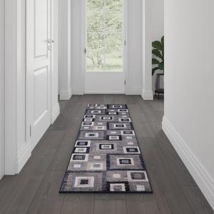 Flash Furniture Gideon Collection 8′ x 8′ Round Abstract Area Rug – Turquoise, Grey, and White Olefin Facing – Cotton Backing – Living Room or Bedroom(Blue)