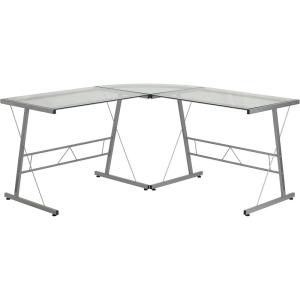 Flash Furniture Glass L-Shape Computer Desk with Silver Metal Frame(Clear/Silver)