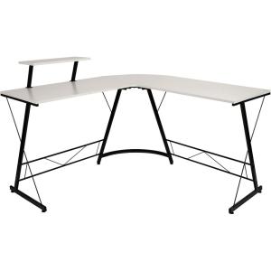 Flash Furniture Glass L-Shape Computer Desk with Silver Metal Frame(White Top/Black Frame)