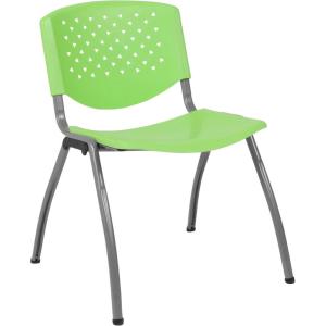 Flash Furniture HERCULES Series 880 lb. Capacity Black Plastic Stack Chair with Titanium Gray Powder Coated Frame(Green)