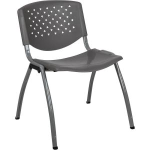 Flash Furniture HERCULES Series 880 lb. Capacity Black Plastic Stack Chair with Titanium Gray Powder Coated Frame(Grey)