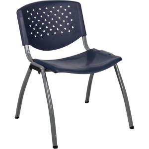Flash Furniture HERCULES Series 880 lb. Capacity Black Plastic Stack Chair with Titanium Gray Powder Coated Frame(Navy)