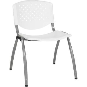 Flash Furniture HERCULES Series 880 lb. Capacity Black Plastic Stack Chair with Titanium Gray Powder Coated Frame(White)