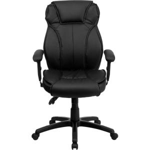 Flash Furniture Hansel High Back Black LeatherSoft Multifunction Executive Swivel Ergonomic Office Chair with Lumbar Support Knob with Arms
