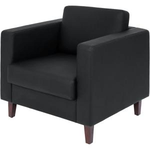 Flash Furniture Hercules Artemis Commercial Chair for Reception and Lobby Use with Solid Wood Legs, 2 Outlets, 1 USB, and 1 USB-C Ports, Cognac LeatherSoft(Black)