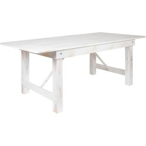 Flash Furniture Hercules Series 7′ x 40″ Rustic Solid Pine Folding Dining Table, Rectangular Antique Farmhouse Dining and Event Extension Table(Antique Rustic White)